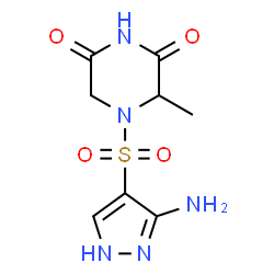 ChemSpider 2D Image | 4-[(3-Amino-1H-pyrazol-4-yl)sulfonyl]-3-methyl-2,6-piperazinedione | C8H11N5O4S