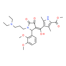 ChemSpider 2D Image | Methyl 4-[(E)-{1-[3-(diethylamino)propyl]-2-(2,3-dimethoxyphenyl)-4,5-dioxo-3-pyrrolidinylidene}(hydroxy)methyl]-3,5-dimethyl-1H-pyrrole-2-carboxylate | C28H37N3O7