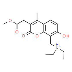 ChemSpider 2D Image | N-Ethyl-N-{[7-hydroxy-3-(2-methoxy-2-oxoethyl)-4-methyl-2-oxo-2H-chromen-8-yl]methyl}ethanaminium | C18H24NO5