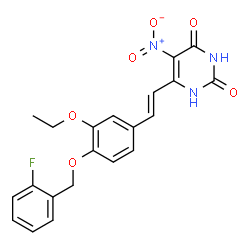 ChemSpider 2D Image | 6-[(E)-2-{3-Ethoxy-4-[(2-fluorobenzyl)oxy]phenyl}vinyl]-5-nitro-2,4(1H,3H)-pyrimidinedione | C21H18FN3O6