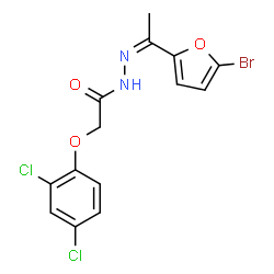 ChemSpider 2D Image | N'-[(1Z)-1-(5-Bromo-2-furyl)ethylidene]-2-(2,4-dichlorophenoxy)acetohydrazide | C14H11BrCl2N2O3