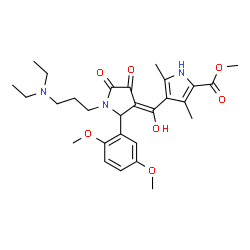 ChemSpider 2D Image | Methyl 4-[(E)-{1-[3-(diethylamino)propyl]-2-(2,5-dimethoxyphenyl)-4,5-dioxo-3-pyrrolidinylidene}(hydroxy)methyl]-3,5-dimethyl-1H-pyrrole-2-carboxylate | C28H37N3O7
