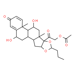 ChemSpider 2D Image | 2-(5,12-Dihydroxy-4a,6a-dimethyl-2-oxo-8-propyl-2,4a,4b,5,6,6a,9a,10,10a,10b,11,12-dodecahydro-6bH-naphtho[2',1':4,5]indeno[1,2-d][1,3]dioxol-6b-yl)-2-oxoethyl acetate | C27H36O8