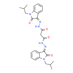 ChemSpider 2D Image | N'~1~-[(3E)-1-Isobutyl-2-oxo-1,2-dihydro-3H-indol-3-ylidene]-N'~3~-[(3Z)-1-isobutyl-2-oxo-1,2-dihydro-3H-indol-3-ylidene]malonohydrazide | C27H30N6O4