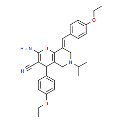 ChemSpider 2D Image | (8E)-2-Amino-8-(4-ethoxybenzylidene)-4-(4-ethoxyphenyl)-6-isopropyl-5,6,7,8-tetrahydro-4H-pyrano[3,2-c]pyridine-3-carbonitrile | C29H33N3O3
