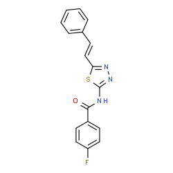 ChemSpider 2D Image | 4-Fluoro-N-{5-[(E)-2-phenylvinyl]-1,3,4-thiadiazol-2-yl}benzamide | C17H12FN3OS