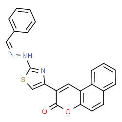 ChemSpider 2D Image | 2-{2-[(2Z)-2-Benzylidenehydrazino]-1,3-thiazol-4-yl}-3H-benzo[f]chromen-3-one | C23H15N3O2S