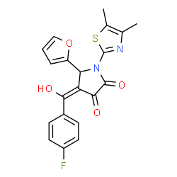 ChemSpider 2D Image | (4E)-1-(4,5-Dimethyl-1,3-thiazol-2-yl)-4-[(4-fluorophenyl)(hydroxy)methylene]-5-(2-furyl)-2,3-pyrrolidinedione | C20H15FN2O4S