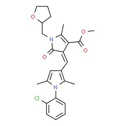 ChemSpider 2D Image | Methyl (4Z)-4-{[1-(2-chlorophenyl)-2,5-dimethyl-1H-pyrrol-3-yl]methylene}-2-methyl-5-oxo-1-(tetrahydro-2-furanylmethyl)-4,5-dihydro-1H-pyrrole-3-carboxylate | C25H27ClN2O4