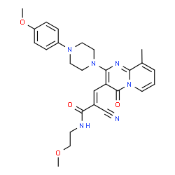 ChemSpider 2D Image | (2E)-2-Cyano-N-(2-methoxyethyl)-3-{2-[4-(4-methoxyphenyl)-1-piperazinyl]-9-methyl-4-oxo-4H-pyrido[1,2-a]pyrimidin-3-yl}acrylamide | C27H30N6O4