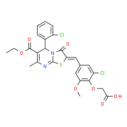 ChemSpider 2D Image | 2-[2-chloro-4-[[5-(2-chlorophenyl)-6-ethoxycarbonyl-7-methyl-3-oxo-5H-thiazolo[3,2-a]pyrimidin-2-ylidene]methyl]-6-methoxyphenoxy]acetic acid | C26H22Cl2N2O7S