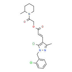 ChemSpider 2D Image | 2-(2-Methyl-1-piperidinyl)-2-oxoethyl (2E)-3-[5-chloro-1-(2-chlorobenzyl)-3-methyl-1H-pyrazol-4-yl]acrylate | C22H25Cl2N3O3