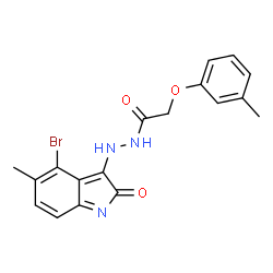 ChemSpider 2D Image | N'-(4-Bromo-5-methyl-2-oxo-2H-indol-3-yl)-2-(3-methylphenoxy)acetohydrazide | C18H16BrN3O3
