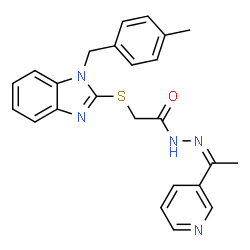 ChemSpider 2D Image | 2-{[1-(4-Methylbenzyl)-1H-benzimidazol-2-yl]sulfanyl}-N'-[(1Z)-1-(3-pyridinyl)ethylidene]acetohydrazide | C24H23N5OS