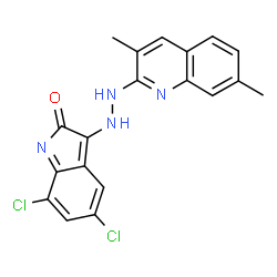 ChemSpider 2D Image | 5,7-Dichloro-3-[2-(3,7-dimethyl-2-quinolinyl)hydrazino]-2H-indol-2-one | C19H14Cl2N4O
