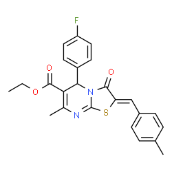 ChemSpider 2D Image | Ethyl (2Z)-5-(4-fluorophenyl)-7-methyl-2-(4-methylbenzylidene)-3-oxo-2,3-dihydro-5H-[1,3]thiazolo[3,2-a]pyrimidine-6-carboxylate | C24H21FN2O3S