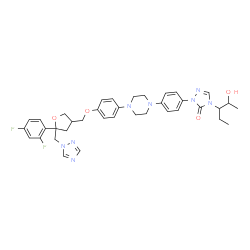 ChemSpider 2D Image | 2,5-Anhydro-1,3,4-trideoxy-2-(2,4-difluorophenyl)-4-{[4-(4-{4-[4-(2-hydroxy-3-pentanyl)-5-oxo-4,5-dihydro-1H-1,2,4-triazol-1-yl]phenyl}-1-piperazinyl)phenoxy]methyl}-1-(1H-1,2,4-triazol-1-yl)pentitol | C37H42F2N8O4