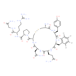 ChemSpider 2D Image | 1-({(4R,7S,10S,13S,16S,19R)-19-Amino-7-(2-amino-2-oxoethyl)-10-(3-amino-3-oxopropyl)-16-(4-hydroxybenzyl)-6,9,12,15,18-pentaoxo-13-[(~2~H_5_)phenylmethyl]-1,2-dithia-5,8,11,14,17-pentaazacycloicosan-4
-yl}carbonyl)-L-prolyl-L-arginylglycinamide | C46H60D5N15O12S2