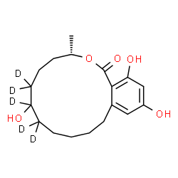 ChemSpider 2D Image | (3S)-7,14,16-Trihydroxy-3-methyl(6,6,7,8,8-~2~H_5_)-3,4,5,6,7,8,9,10,11,12-decahydro-1H-2-benzoxacyclotetradecin-1-one | C18H21D5O5