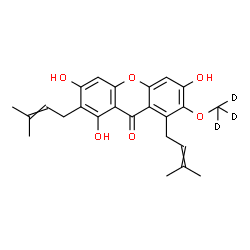 ChemSpider 2D Image | 1,3,6-Trihydroxy-2,8-bis(3-methyl-2-buten-1-yl)-7-[(~2~H_3_)methyloxy]-9H-xanthen-9-one | C24H23D3O6