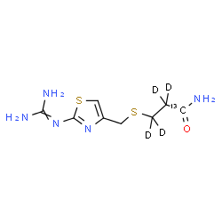 ChemSpider 2D Image | 3-[({2-[(Diaminomethylene)amino]-1,3-thiazol-4-yl}methyl)sulfanyl](1-~13~C,~2~H_4_)propanamide | C713CH9D4N5OS2