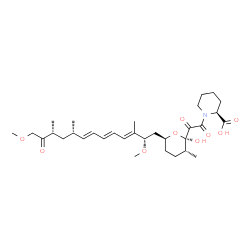 ChemSpider 2D Image | (2S)-1-[{(2R,3R,6S)-6-[(2S,3E,5E,7E,9S,11R)-2,13-Dimethoxy-3,9,11-trimethyl-12-oxo-3,5,7-tridecatrien-1-yl]-2-hydroxy-3-methyltetrahydro-2H-pyran-2-yl}(oxo)acetyl]-2-piperidinecarboxylic acid | C32H49NO9