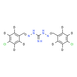 ChemSpider 2D Image | (2E)-N'-{(E)-[4-Chloro(~2~H_4_)phenyl]methylene}-2-{[4-chloro(~2~H_4_)phenyl]methylene}hydrazinecarboximidohydrazide | C15H5D8Cl2N5