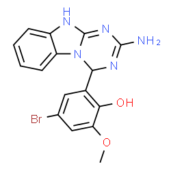 ChemSpider 2D Image | 2-(2-Amino-4,10-dihydro[1,3,5]triazino[1,2-a]benzimidazol-4-yl)-4-bromo-6-methoxyphenol | C16H14BrN5O2