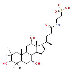 ChemSpider 2D Image | 2-{[(3alpha,5alpha,7alpha,12alpha)-3,7,12-Trihydroxy-24-oxo(2,2,4,4-~2~H_4_)cholan-24-yl]amino}ethanesulfonic acid | C26H41D4NO7S