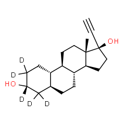 ChemSpider 2D Image | (3alpha,5alpha,17alpha)-(2,2,3,4,4-~2~H_5_)-19-Norpregn-20-yne-3,17-diol | C20H25D5O2