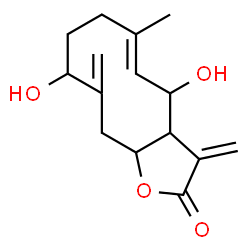 ChemSpider 2D Image | (5E)-4,9-Dihydroxy-6-methyl-3,10-bis(methylene)-3a,4,7,8,9,10,11,11a-octahydrocyclodeca[b]furan-2(3H)-one | C15H20O4