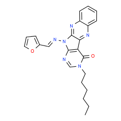 ChemSpider 2D Image | 11-[(E)-(2-Furylmethylene)amino]-3-hexyl-3,11-dihydro-4H-pyrimido[5',4':4,5]pyrrolo[2,3-b]quinoxalin-4-one | C23H22N6O2