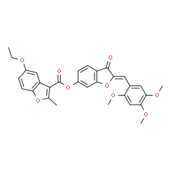 ChemSpider 2D Image | (2Z)-3-Oxo-2-(2,4,5-trimethoxybenzylidene)-2,3-dihydro-1-benzofuran-6-yl 5-ethoxy-2-methyl-1-benzofuran-3-carboxylate | C30H26O9