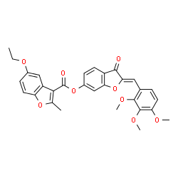 ChemSpider 2D Image | (2Z)-3-Oxo-2-(2,3,4-trimethoxybenzylidene)-2,3-dihydro-1-benzofuran-6-yl 5-ethoxy-2-methyl-1-benzofuran-3-carboxylate | C30H26O9