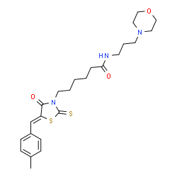 ChemSpider 2D Image | 6-[(5Z)-5-(4-Methylbenzylidene)-4-oxo-2-thioxo-1,3-thiazolidin-3-yl]-N-[3-(4-morpholinyl)propyl]hexanamide | C24H33N3O3S2