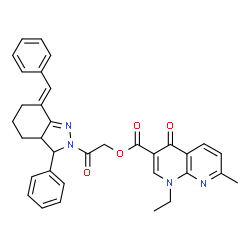 ChemSpider 2D Image | 2-[(7E)-7-Benzylidene-3-phenyl-3,3a,4,5,6,7-hexahydro-2H-indazol-2-yl]-2-oxoethyl 1-ethyl-7-methyl-4-oxo-1,4-dihydro-1,8-naphthyridine-3-carboxylate | C34H32N4O4