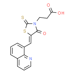ChemSpider 2D Image | 3-[(5Z)-4-Oxo-5-(8-quinolinylmethylene)-2-thioxo-1,3-thiazolidin-3-yl]propanoic acid | C16H12N2O3S2