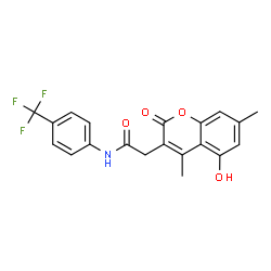 ChemSpider 2D Image | 2-(5-Hydroxy-4,7-dimethyl-2-oxo-2H-chromen-3-yl)-N-[4-(trifluoromethyl)phenyl]acetamide | C20H16F3NO4