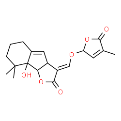 ChemSpider 2D Image | (3E)-8a-Hydroxy-8,8-dimethyl-3-{[(4-methyl-5-oxo-2,5-dihydro-2-furanyl)oxy]methylene}-3,3a,5,6,7,8,8a,8b-octahydro-2H-indeno[1,2-b]furan-2-one | C19H22O6