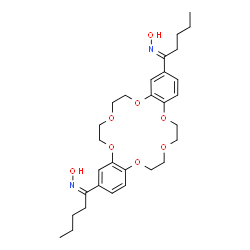 ChemSpider 2D Image | (1E,1'Z)-1,1'-(6,7,9,10,17,18,20,21-Octahydrodibenzo[b,k][1,4,7,10,13,16]hexaoxacyclooctadecine-2,14-diyl)bis(N-hydroxy-1-pentanimine) | C30H42N2O8