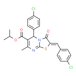 ChemSpider 2D Image | Isopropyl (2Z)-2-(4-chlorobenzylidene)-5-(4-chlorophenyl)-7-methyl-3-oxo-2,3-dihydro-5H-[1,3]thiazolo[3,2-a]pyrimidine-6-carboxylate | C24H20Cl2N2O3S