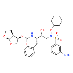 ChemSpider 2D Image | (3R,3aS,6aR)-Hexahydrofuro[2,3-b]furan-3-yl [(2S,3R)-4-{[(3-aminophenyl)sulfonyl](cyclohexyloxy)amino}-3-hydroxy-1-phenyl-2-butanyl]carbamate | C29H39N3O8S