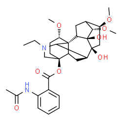 ChemSpider 2D Image | (1alpha,5xi,10alpha,13xi,14alpha,16beta)-20-Ethyl-8,9-dihydroxy-1,14,16-trimethoxyaconitan-4-yl 2-acetamidobenzoate | C32H44N2O8