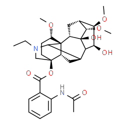 ChemSpider 2D Image | (1alpha,8xi,14alpha,15beta,16beta)-20-Ethyl-9,15-dihydroxy-1,14,16-trimethoxyaconitan-4-yl 2-acetamidobenzoate | C32H44N2O8