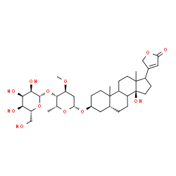 ChemSpider 2D Image | (3beta,5beta,8xi,9xi,10xi,13xi,17xi)-3-{[4-O-(beta-D-Allopyranosyl)-2,6-dideoxy-3-O-methyl-beta-D-xylo-hexopyranosyl]oxy}-14-hydroxycard-20(22)-enolide | C36H56O12