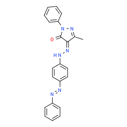 ChemSpider 2D Image | (4Z)-5-Methyl-2-phenyl-4-({4-[(E)-phenyldiazenyl]phenyl}hydrazono)-2,4-dihydro-3H-pyrazol-3-one | C22H18N6O