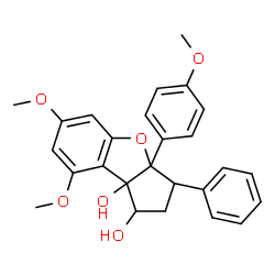 ChemSpider 2D Image | 6,8-Dimethoxy-3a-(4-methoxyphenyl)-3-phenyl-1,2,3,3a-tetrahydro-8bH-benzo[b]cyclopenta[d]furan-1,8b-diol | C26H26O6