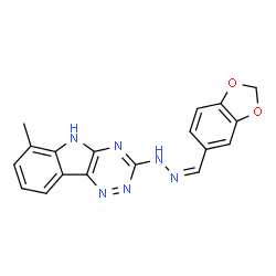 ChemSpider 2D Image | 3-[(2Z)-2-(1,3-Benzodioxol-5-ylmethylene)hydrazino]-6-methyl-5H-[1,2,4]triazino[5,6-b]indole | C18H14N6O2