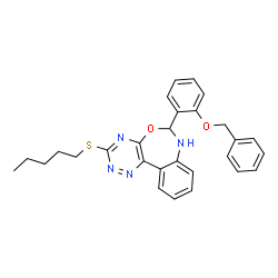ChemSpider 2D Image | 6-[2-(Benzyloxy)phenyl]-3-(pentylsulfanyl)-6,7-dihydro[1,2,4]triazino[5,6-d][3,1]benzoxazepine | C28H28N4O2S