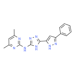 ChemSpider 2D Image | 4,6-Dimethyl-N-[3-(3-phenyl-1H-pyrazol-5-yl)-1H-1,2,4-triazol-5-yl]-2-pyrimidinamine | C17H16N8